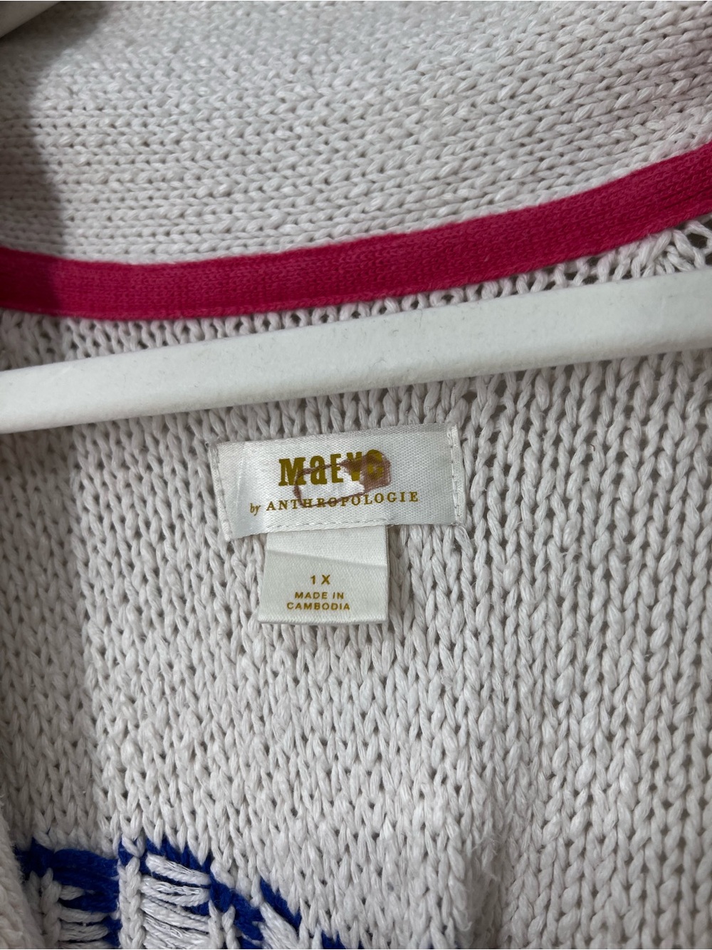 Maeve Cream Blue Lobster Motif Knit V Neck Nautical Beach Cardigan Sweater 1X - Picture 5 of 7